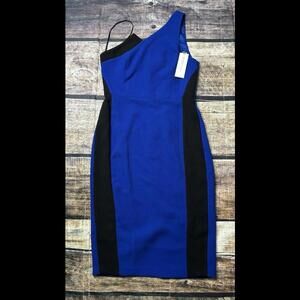 Bcbgeneration Shift Dress Women's Size 4 Off One Shoulder Colorblock Blue Black